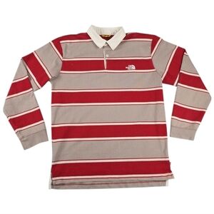 The North Face Red and Gray Striped Polo Shirt